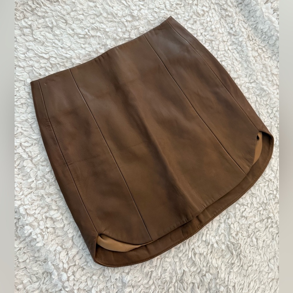 Designer “The Sei” 100% Lambskin Baseball Hem Mini Skirt, Size 2.